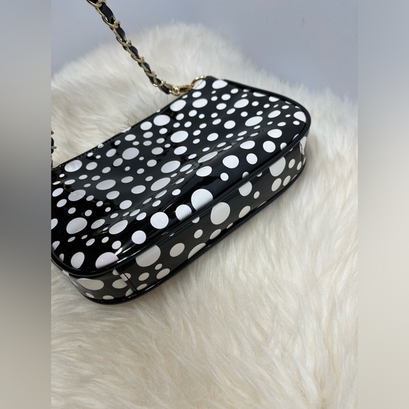 Betsy Johnson Mini Baguette, Black and White polkadot faux patent leather - Picture 5 of 14